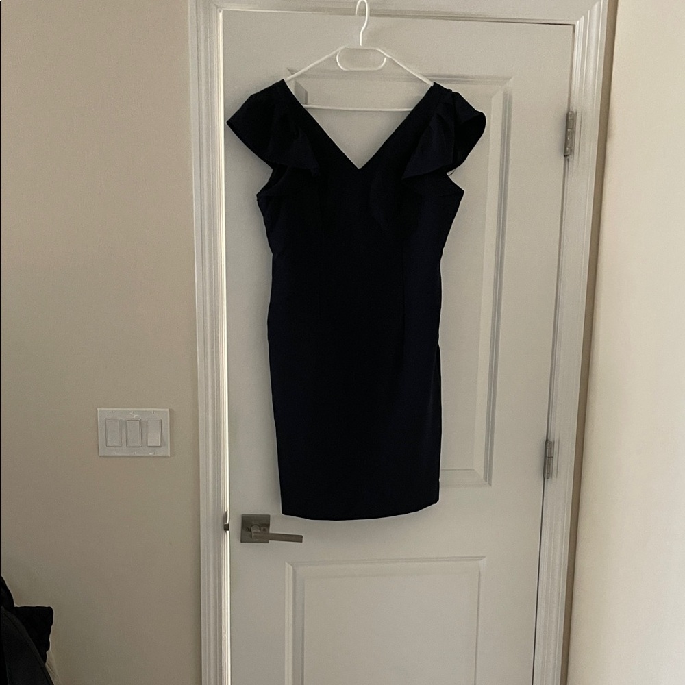 Donna Karan Navy One-Shoulder Ruffle Dress